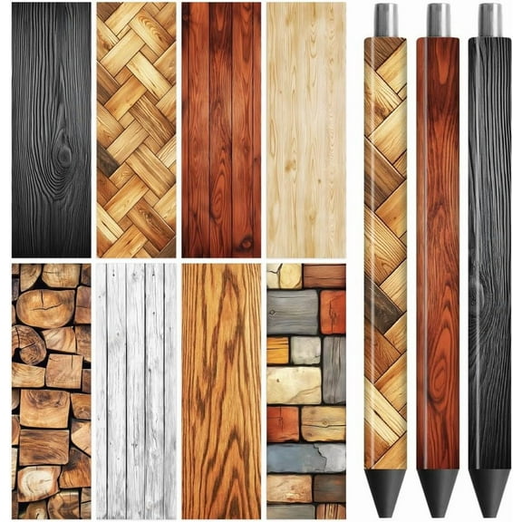 UV DTF Pen Wraps Transfer Sticker Wood Grain - 48pcs Waterproof HD Print UV DTF Pen Adhesive Decals for Personalized DIY Pencil Pen Crafts Gifts Giving for Mothers Day Plastic