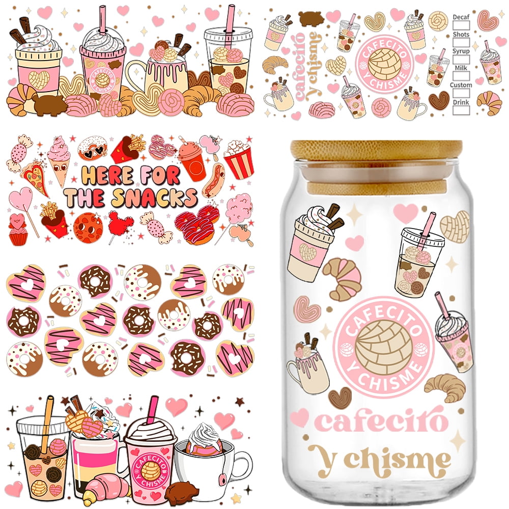 UV DTF Cup Wrap, Transfer Stickers for Glass Cups，UV DTF Cup Wrap Transfer  Cup Stickers Decals Waterproof Rub on Transfers for Crafts Vintage（Coffee