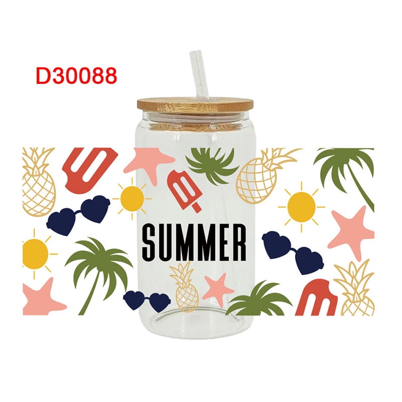 UV DTF Transfer Sticker Summer For The 16oz Libbey Glasses Wraps Bottles Cup Can DIY Waterproof Custom Decals D18004