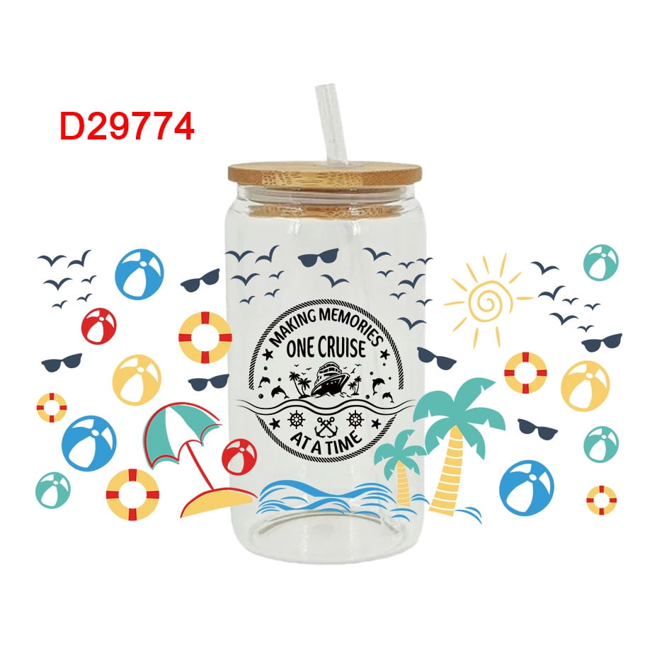 UV DTF Transfer Sticker Summer For The 16oz Libbey Glasses Wraps Bottles Cup Can DIY Waterproof Custom Decals D18004