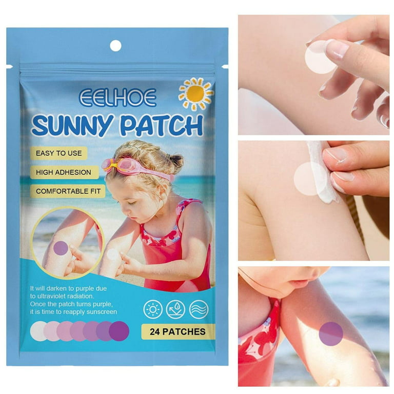 UV Detection Stickers for Sunscreen, Sunny Patch Sun Stickers Self Adhesive, Sunscreen Patch UV Stickers for Kids Adults - 24 Patches (3 Bags), Adult