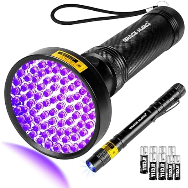 Wiederaufladbare UV Schwarzlicht Lampe – 60W, 5000mAh, 100 LEDs | Für Urinflecken, Bettwanzen, Skorpione