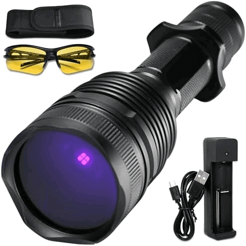 UV Flashlight 365nm Black Light - Woods Lamp 20W High Power Rechargeable Ultraviolet Light with Filter - Detector for Pet Urine & Leak, Resin Curing, Blood Tracking, Searching Rocks/Scorpion