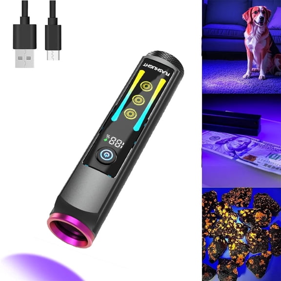 UV Flashlight, 365nm UV Lamp Rechargeable 20W Blacklight Flashlights with LCD Display, Powerful Black Light for Pet Urine Detection, Scorpions, Resin Curing, Uranium Glass, AC Leak