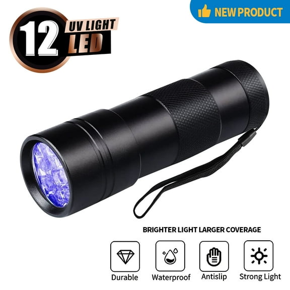 UV Flashlight Black Light, 12 LEDs 395nm UV Blacklight Flashlights Detector for Pets Urine and Stains,Bed Bug, Matching with Pet Odor Eliminator(1 pcs)