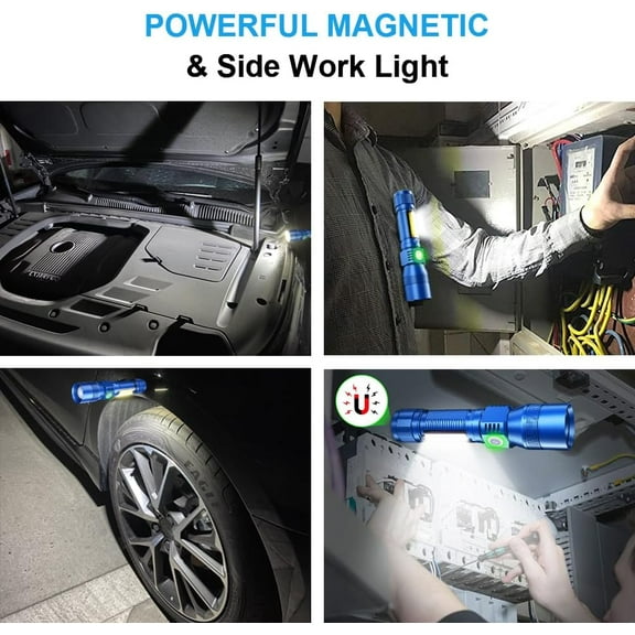 UV Flashlight Black Light, 2-Pack USB Rechargeable Blacklight Flashlight with Magnetic - Side Work Light, 7 Modes, Zoomable, Waterproof LED Torch for Mechanics Pet Urine Stains Detector,Blue