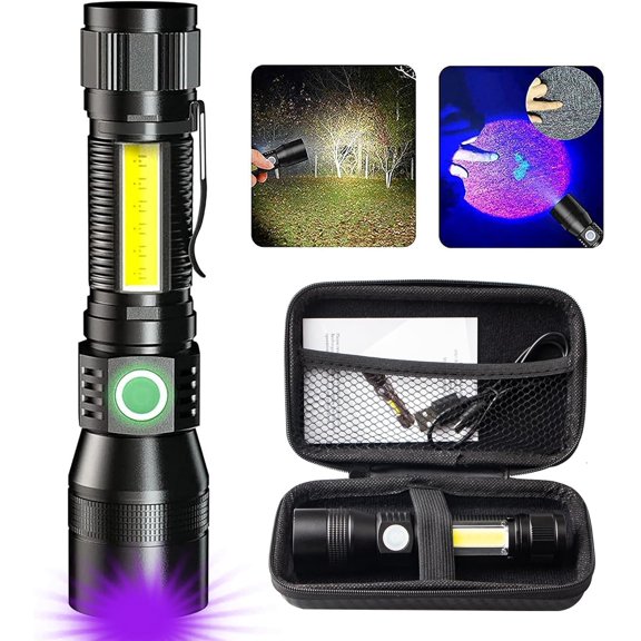 UV Flashlight Black Light, 3 in-1 Blacklight Flashlight High Lumens Rechargeable, Magnetic LED Flashlight with COB Work Light, 7 Mode Waterproof Flash Light for Emergency Camping Pet Urine Detection