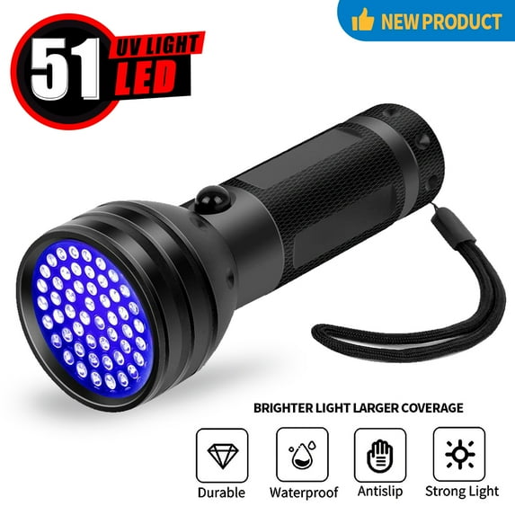 UV Flashlight Black Light, 51 LEDs Uv Blacklight Flashlights Detector for Dry Pets Urine & Stains & Bed Bug Scorpion Hunting