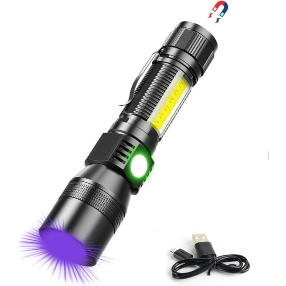 UV Flashlight Blacklight, USB Rechargeable Flashlights Magnetic Flashlight with ‎SideLight, 1000LM Flashlight Black Light, COB Work Light, Zoomable, Waterproof Worklight, Pet Urine