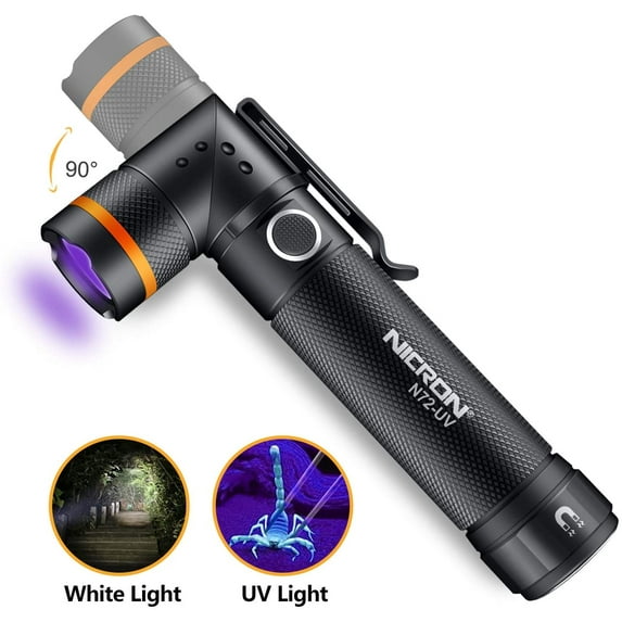 UV Flashlight,NICRON N72-UV 800LM White Light, Freely switch between white light and UV light Detector for Dog Urine, Wet Stains Bed Bugs,Camping, Outdoor,Maintain (18650/AAA Not included)