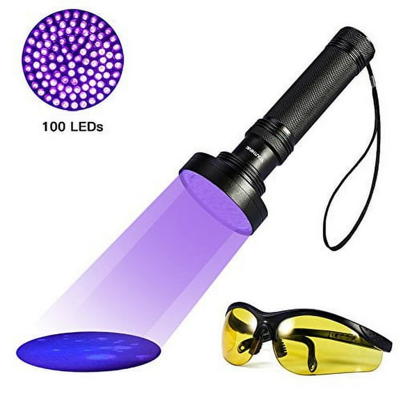 UV Flashlight Pet Stain Urine Detector Bright 100 LEDs Blacklight Torch with UV Sunglasses