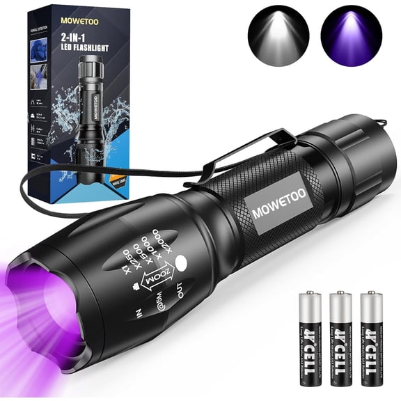 UV Flashlight, Portable light LED Torch with White and Ultraviolet Light Combo, Pet Urine Detector for Dog Cat Pee, ID Check, AC Leak, Bed Bug, Rocks, Resin