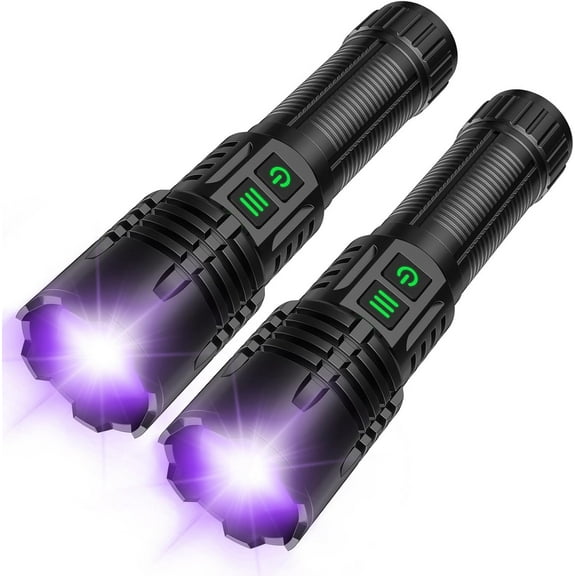 UV Flashlight Rechargeable, 2-in-1 Powerful Blacklight LED Flashlight, Tactical 6 Modes Bright High Lumens Water Resistant Zoomable Detector for Pet Urine Curing Resin Camping Emergencies