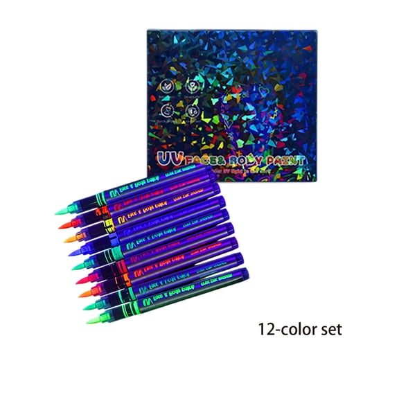 UV Fluorescent Face Paint Pens Set 12 Colors Glow Body Art Markers for Parties Halloween B