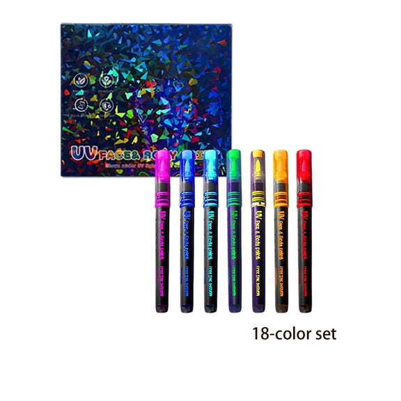 UV Fluorescent Face Paint Pens Set 18 Colors Glow Body Art Markers for Parties Halloween C