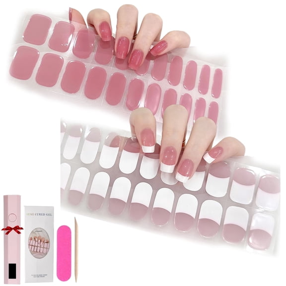 UV Gel Nail Stickers,Gel Nail Sticker Kit with Light,DIY Gel Nail Stickers Starter Kit,Nail Stickers for Gel Nails (2Set-D)