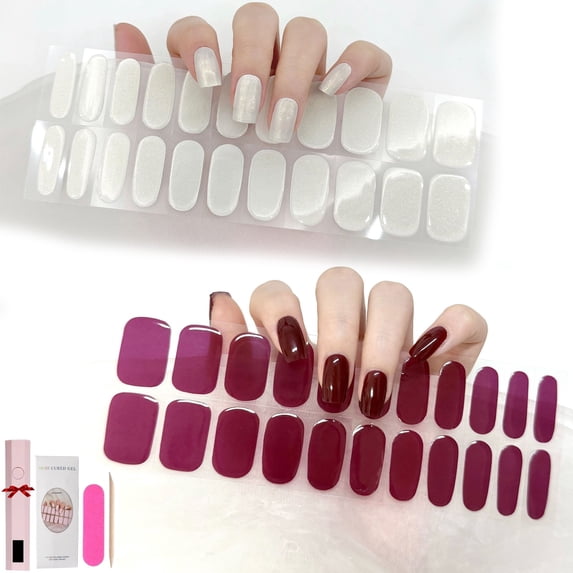 UV Gel Nail Stickers,Gel Nail Sticker Kit with Light,Nail Stickers for Gel Nails,DIY Gel Nail Stickers Starter Kit (2Set-C)