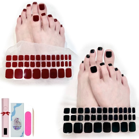 UV Gel Toe Nail Stickers, Gel Toenail Stickers Kit with Light,Nail Stickers Beginner Kit for DIY Gel Nails (2Set-A)