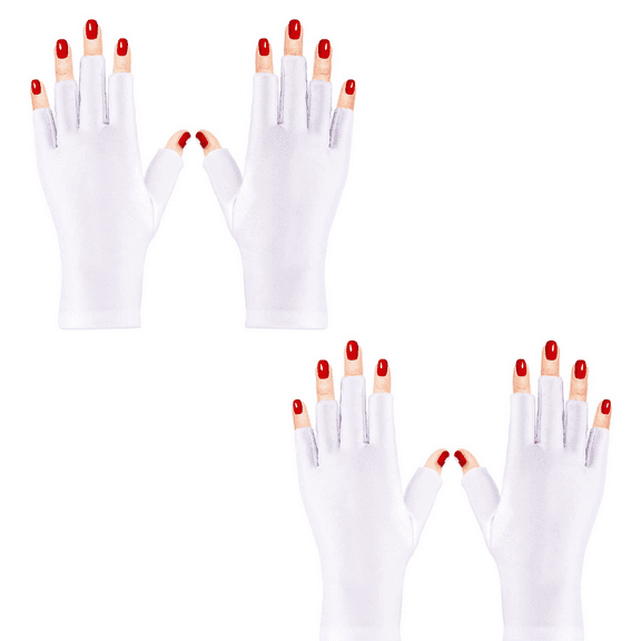 UV Gloves for Nail Lamp, UV Protection Fingerless Gloves for Lamp Nail Dryer,White, 7.28x3.15 inch, 2 Pairs