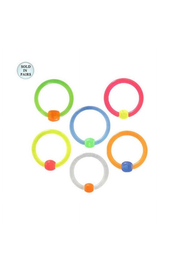 UV Glow Captive Bead Closure Rings - Sold in Pairs - Comes in Different Sizes