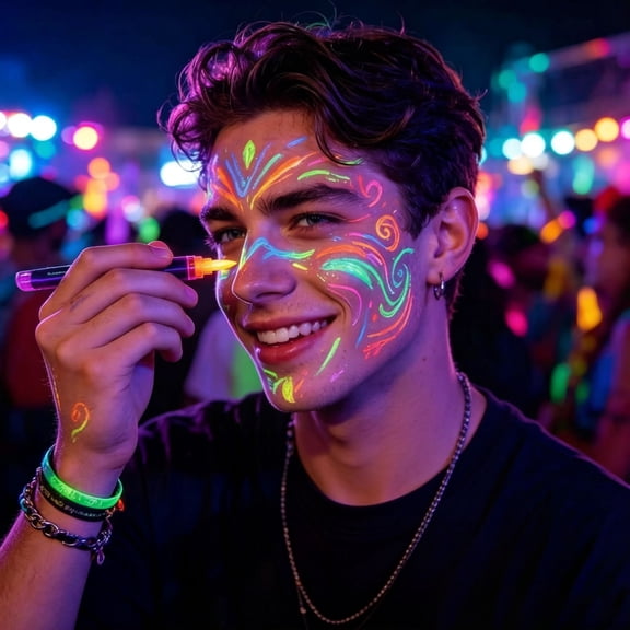 UV Glow Fluorescent Pens – Neon Body Art Markers for Halloween & Music Festival – Washable Quick-Drying Color Pens for Party Decor & DIY(12-Color)