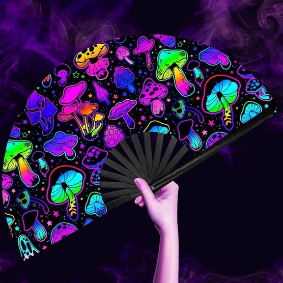 UV Glow Rave Foldable Hand Fan Rave Folding Fan Large Rave Clack for Dance, Drag Queene, Party, Music Festival, Performance, Carnival, Wedding Gifts
