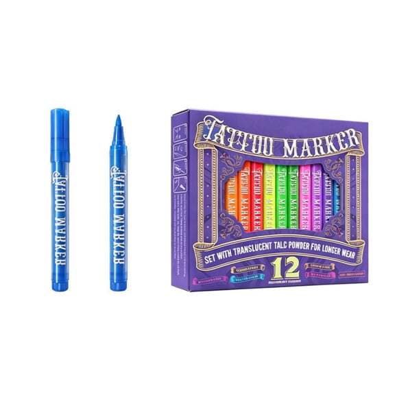UV Glow Tattoo Markers 12 Pack, Fluorescent Temporary Body Art Pens for Skin, 5.5 in Blacklight Face and Body Painting Pens for Parties Festivals Concerts