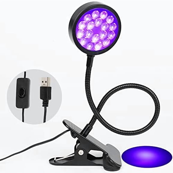 UV LED Black Light Clamp Light with USB, Upgraded 5W 395nm Portable Gooseneck Lamp with Clip for Gel Nail, Pet Urine Detection, UV Glue Curing, Blacklight Posters, Fluorescent Paint, Resin Art$$