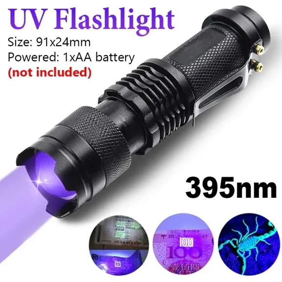 UV LED Flashlight Portable Blacklight 365/395nm Wavelength Violet Light Pet Urine Scorpion Feminine Hygiene Detector Torch