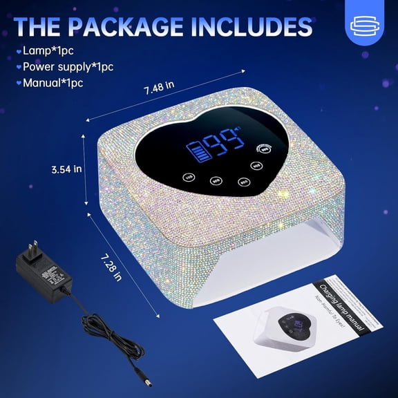 UV LED Nail Lamp 72W Rechargeable Sparkly Wireless Nail Dryer Gel Polish Light with 5 Timer Setting Professional Quick Dry Curing Lamp with Display Auto Sensor for Salon & Home