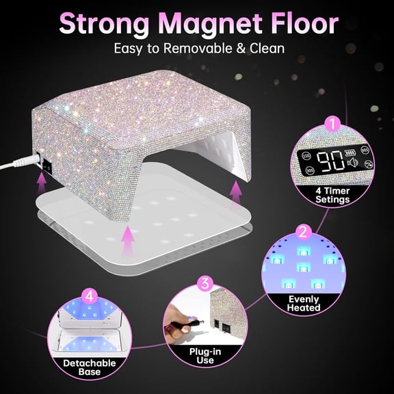 "UV LED Nail Lamp 96W Plug-in Nail Dryer Sparkly Gel Polish Light 4 Timer Setting Professional Quick Dry Curing Lamp with Display Auto Sensor for Salon & Home "