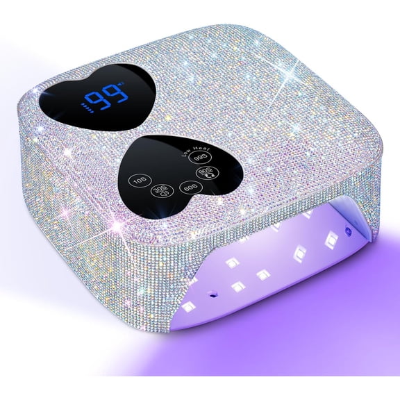 UV LED Nail Lamp Cordless, 80W Rechargeable UV Light for Gel Nails, Professional Gel Light Dryer with 5 Timers & Mirror Base, Sparkling Rhinestones Diamond Curing Lamp for Salon & Home