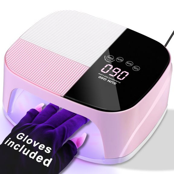 UV LED Nail Lamp Kit with 45PCS Lamp Beads for Gel Polish Professional Fast Curing Pink Dryer Light Set Auto Sensor Cordless Rechargeable Nail Art Cure Machine for Manicure