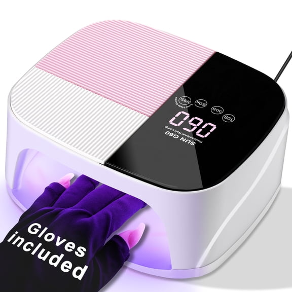 UV LED Nail Lamp Kit with 45PCS Lamp Beads for Gel Polish Professional Fast Curing Pink Dryer Light Set Auto Sensor Cordless Rechargeable Nail Art Cure Machine for Manicure