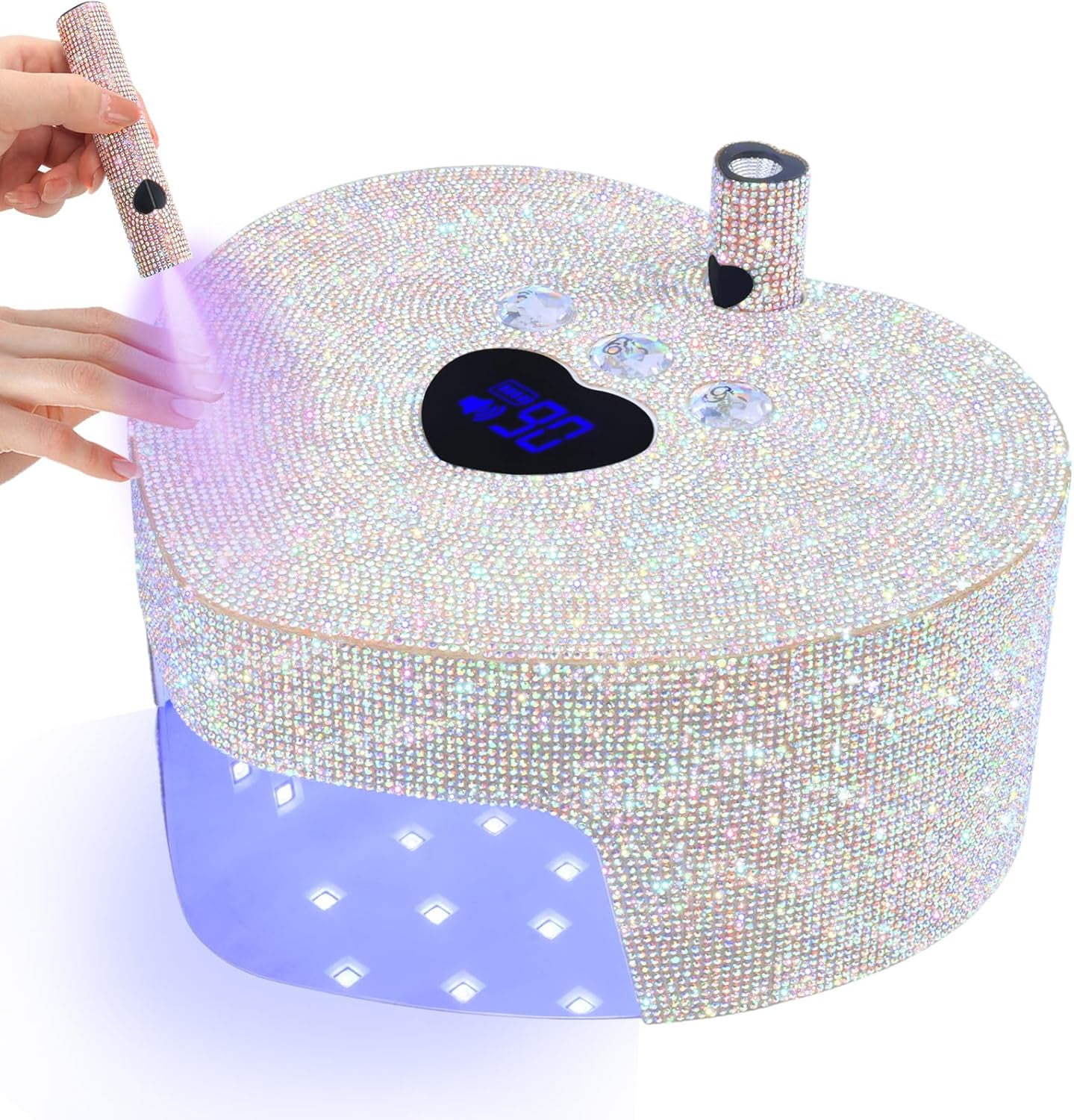 UV LED Nail Lamp, Rechargeable UV Light for Gel Nails, 86w Diamond Nail Dryer with a Handheld Nail Light, Professional Quick Dry Curing Lamp with 3 Timer Setting for Salon & Home Use