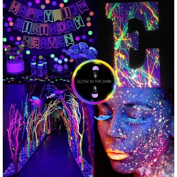 UV Led Black Light Bulb 2 Pack, 8W (60W Equivalent) A19 E26 Blacklight Bulb UVA Level 385-400nm, Glow in Dark for Body Paint Club Party Neon Posters