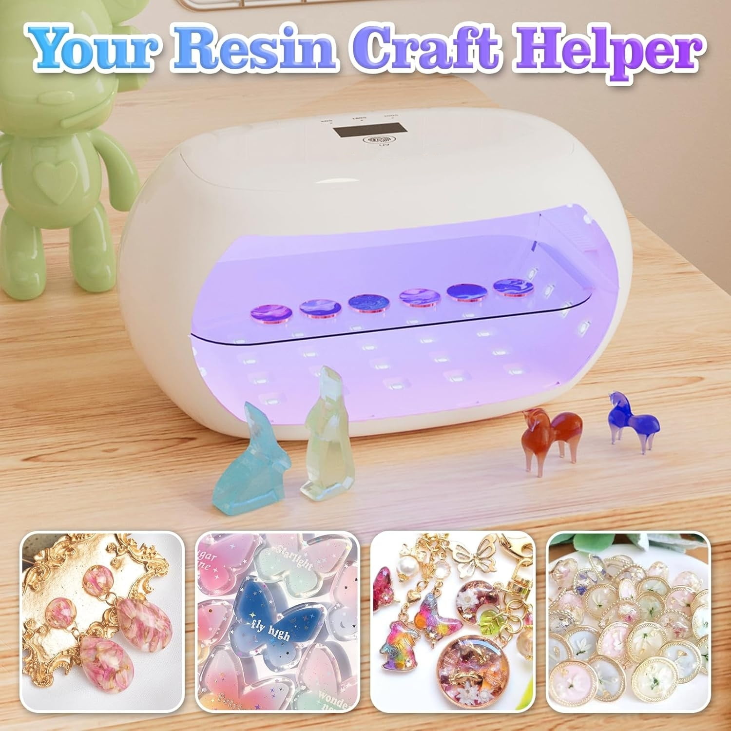 UV Light for Resin | 360° Ring Double-Layer Curing | Magnetic UV Baffle Design | Double-Sided Timer (1/3/5 Min) | 56-LED 60W Fast-Curing Lamp | USB-Powered for Jewelry, Molds & DIY Crafts