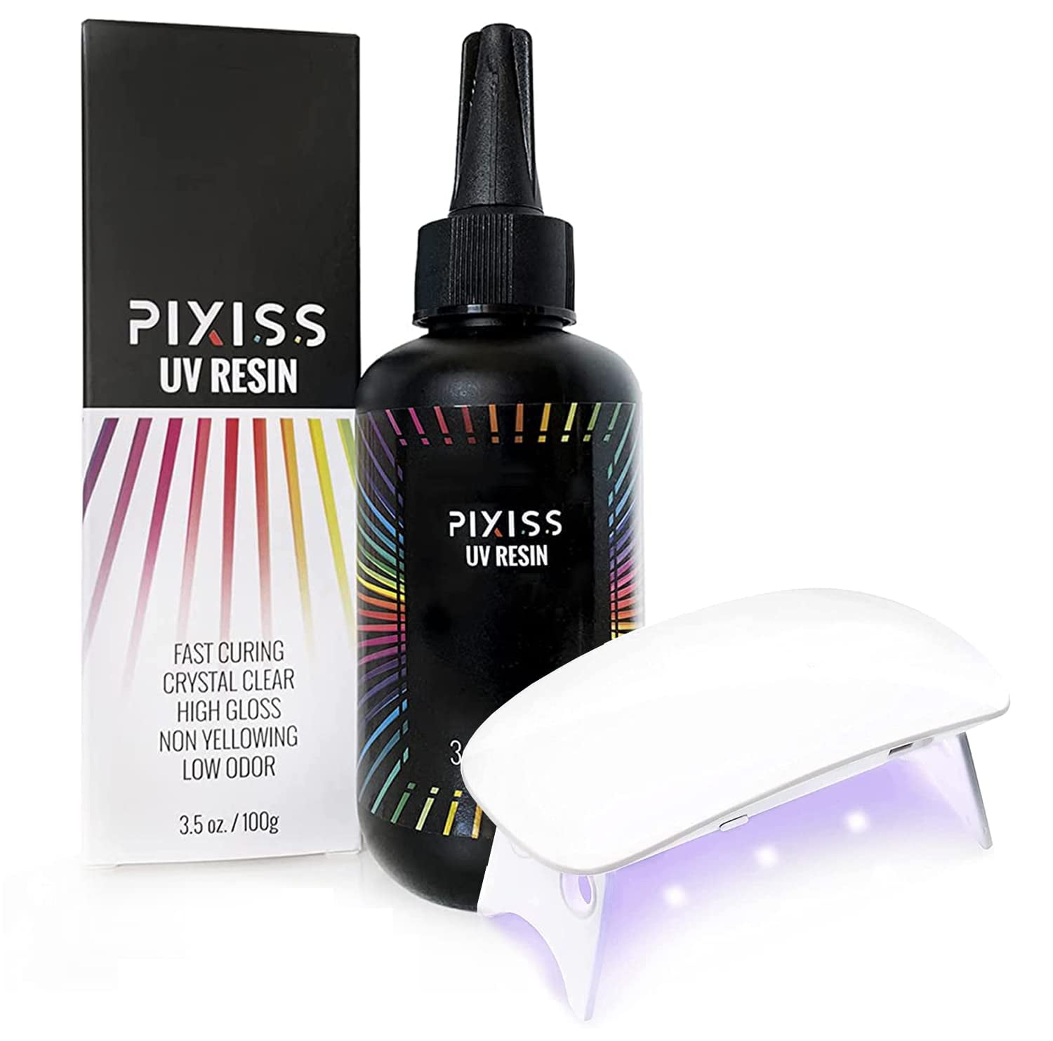 UV Light Resin Clear Epoxy Craft Resin Kit Pixiss Crystal Clear Hard Type UV Resin Kit with UV