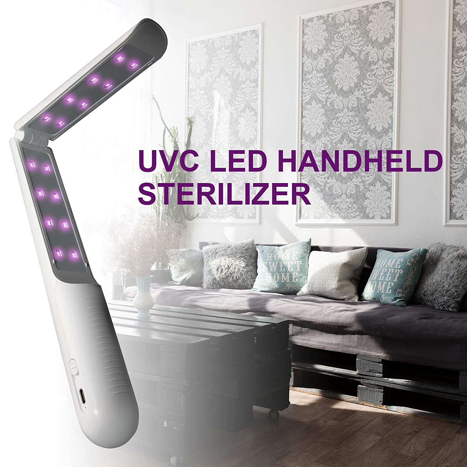 UV Light Sanitizer Wand, Portable Ultraviolet Disinfection Sterilizer, Handheld Chargeable UVC