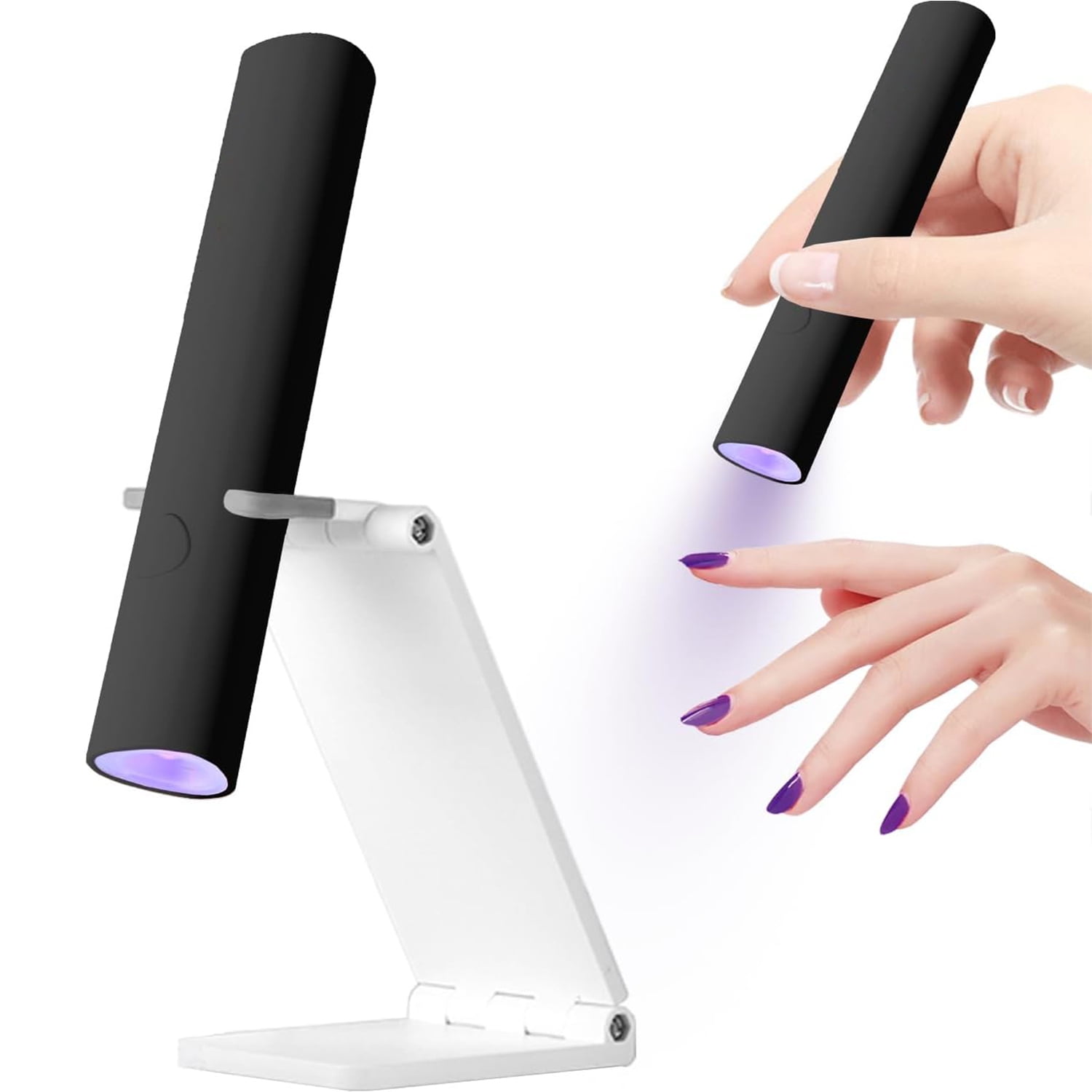UV Light for Gel Nails, Mini UV LED Nail Lamp Handheld with Stand, Portable Nail Dryer Rechargeable USB Cordless for Fast Drying, Black