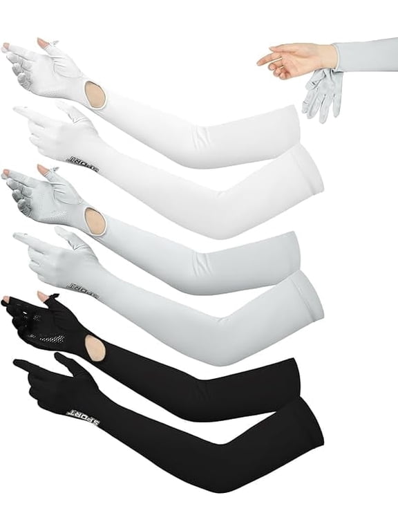 UV Long Sun Protection Gloves for Women, 3 Pairs Sunblock Non Slip Full Finger Protective Arm Gloves UPF 50+ ,Sunblock Driving Gloves for Long Driving, Cycling, Outdoor Sports(White,Gray,Black)