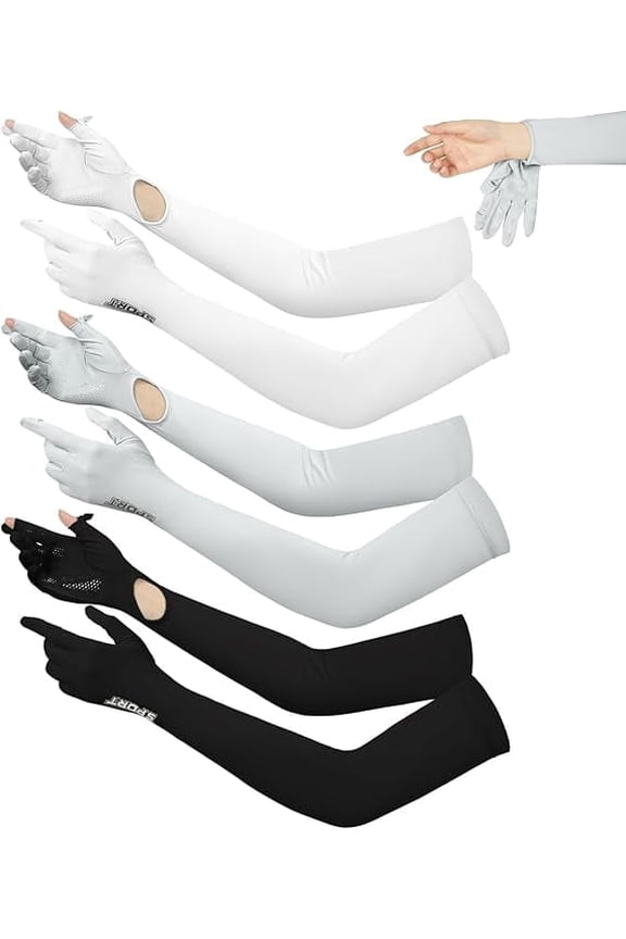 UV Long Sun Protection Gloves for Women, 3 Pairs Sunblock Non Slip Full Finger Protective Arm Gloves UPF 50+ ,Sunblock Driving Gloves for Long Driving, Cycling, Outdoor Sports(White,Gray,Black)