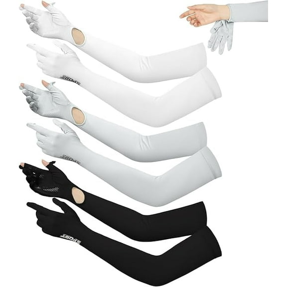 UV Long Sun Protection Gloves for Women, 3 Pairs Sunblock Non Slip Full Finger Protective Arm Gloves UPF 50  ,Sunblock Driving Gloves for Long Driving, Cycling, Outdoor Sports(White,Gray,Black)
