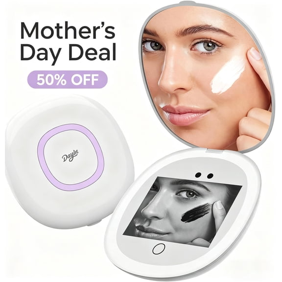 UV Mirror for Sunscreen Test with UV Camera, Sun Protection Visualization, LED Light, 3X Magnification, Pocket Travel Makeup Mirror