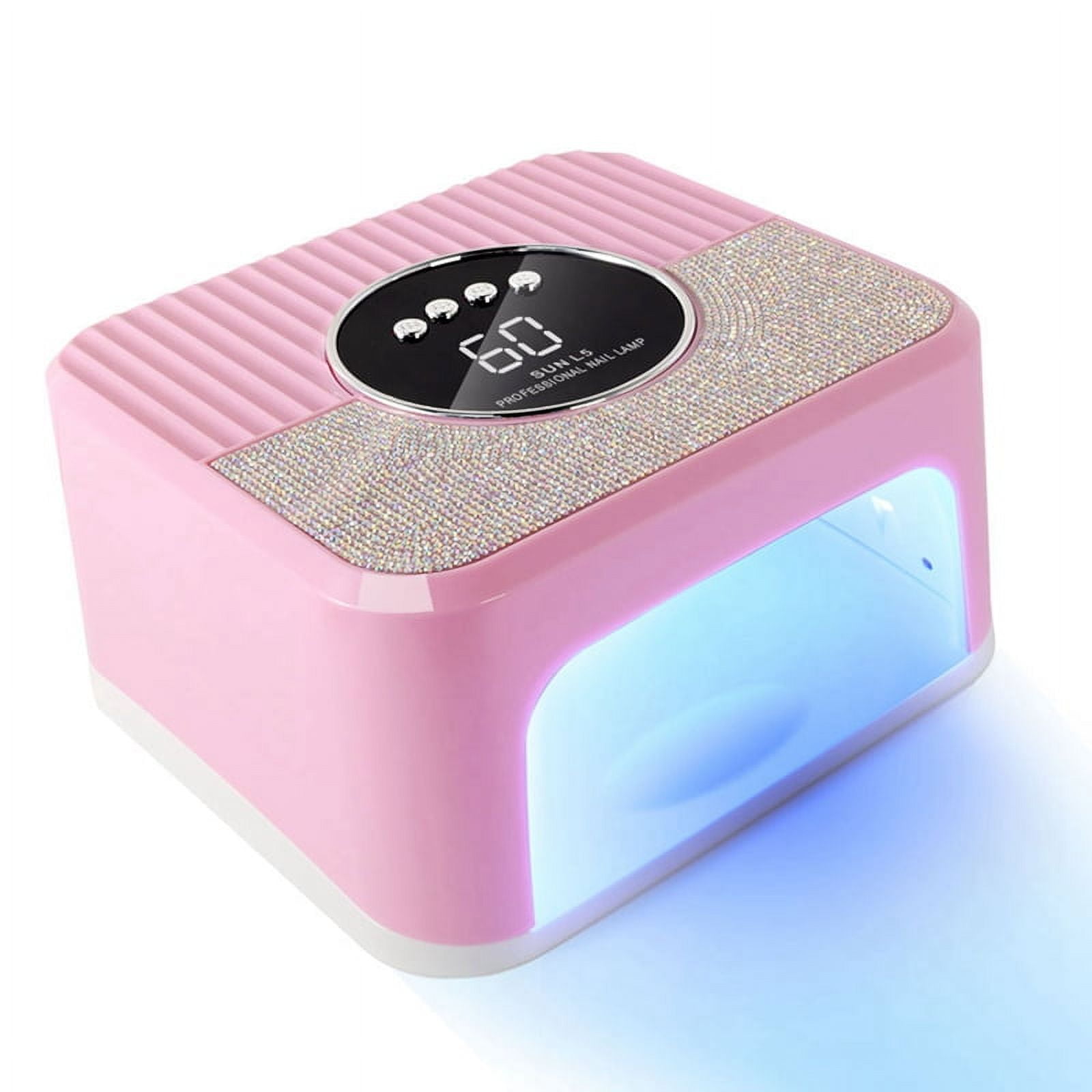 UV Nail Lamp Gel Nails,45LED Nail Lamp with 4 Timer Mode,Gel Nail Lamp Decorated with Sparkling Nail Rhinestone Pink(US)