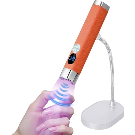 UV Nail Lamp, Handheld, Mini, Portable, Fast Drying, LED Display, Suitable for Home Use, Personal DIY, Gel Nails, Quick-Cure Gel Nail Polish (Orange)