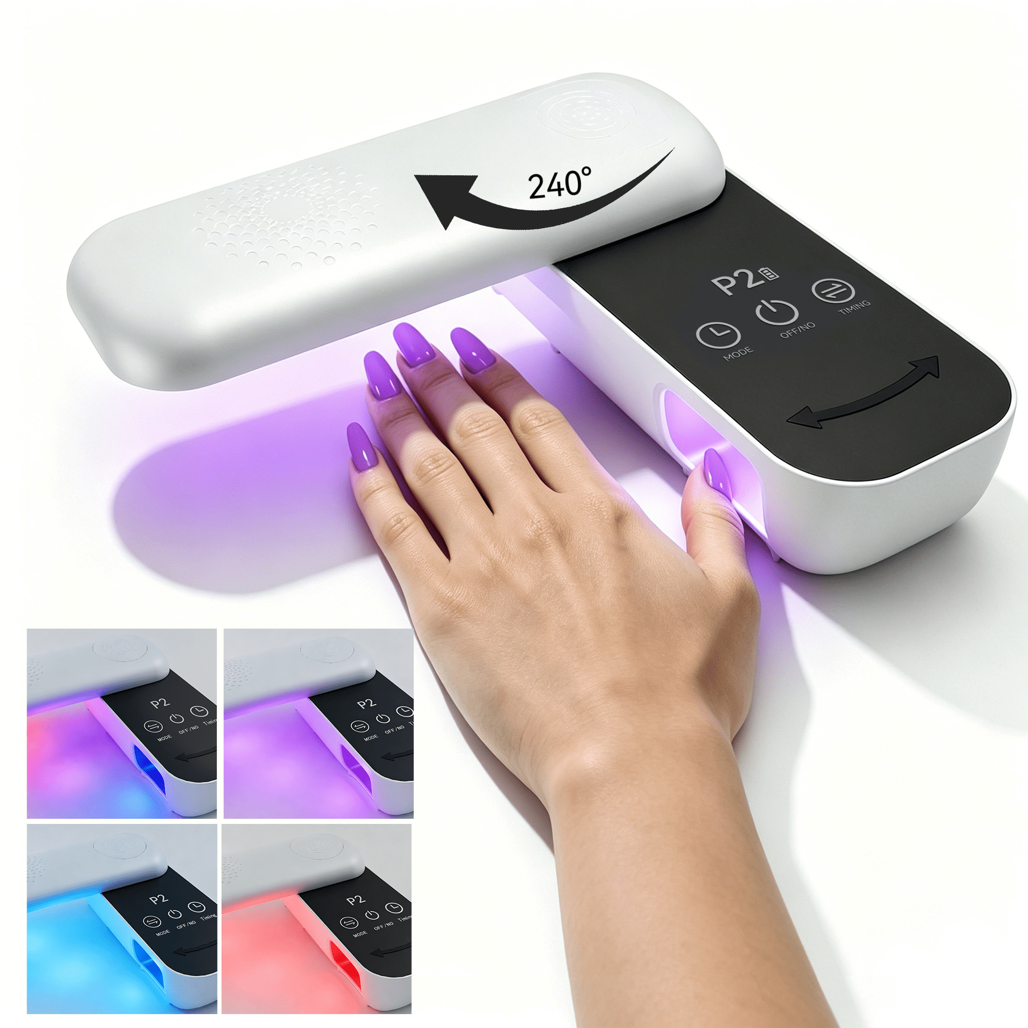 Cordless LED Nail Care Light with 4 Timer & 4 Light Modes, Rechargeable Touch Screen Nail Light Therapy Device with 240° Adjustable Panel for Home Manicure & Nail Care