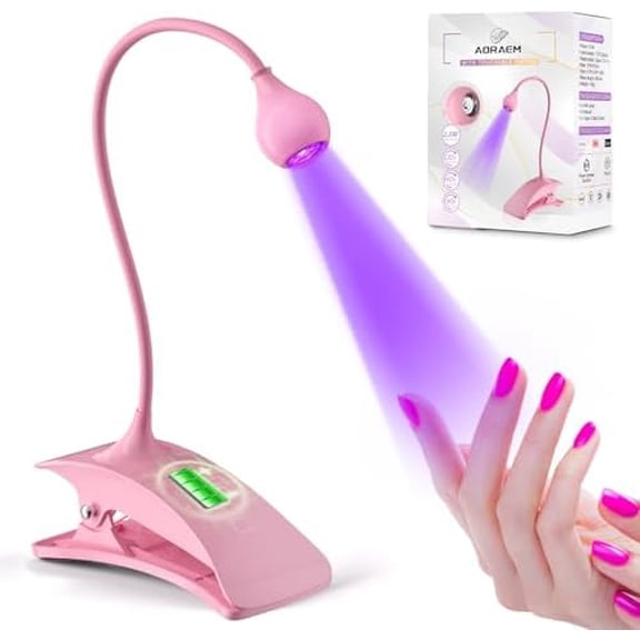 UV Nail Lamp Rechargeable Gooseneck UV Light for Gel Nails Touch Flash Cure Lamp Nail Dryer with Clamp, Portable LED Gel Light 3 Level Timing Home Professional DIY Manicure Salon (Pink)