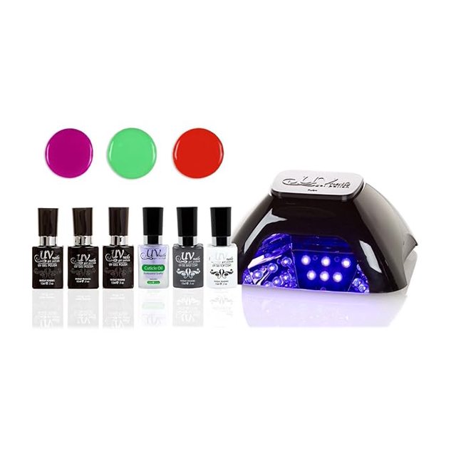 UVNails Gel Nail Polish Starter Kit With 10W LED Lamp Base & Top Coat