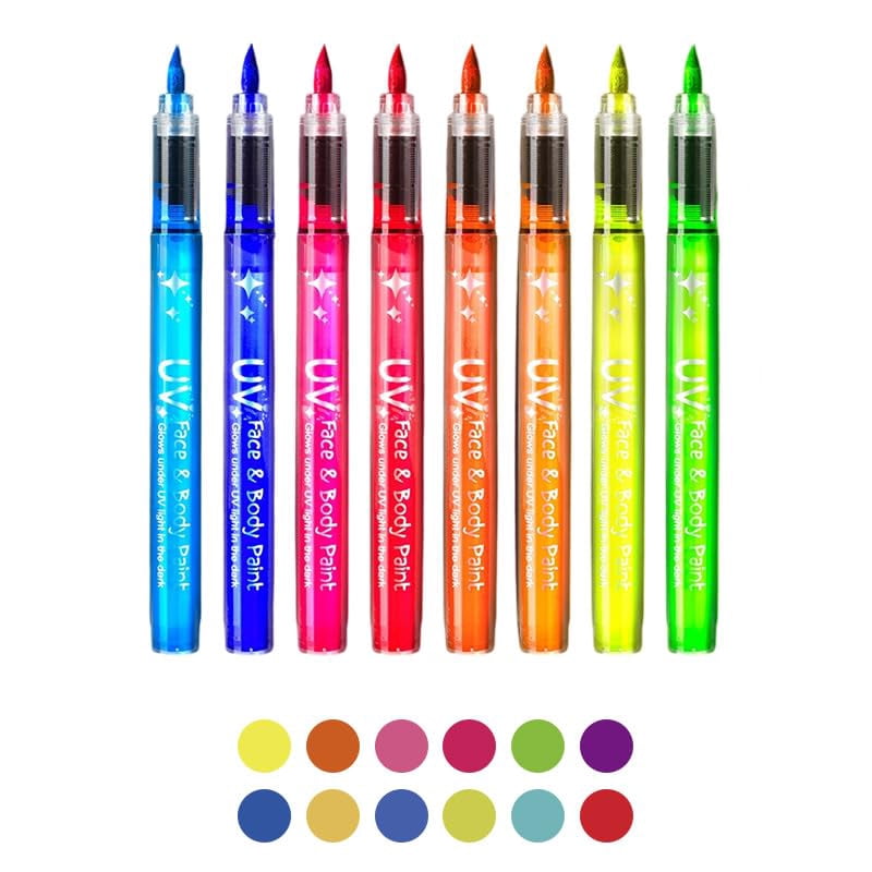 UV Neon Face Paint Markers 12 Colors, Glow in the Dark Body Paint Pens for Skin, Washable Temporary Tattoo Markers for Blacklight Parties Halloween Cosplay